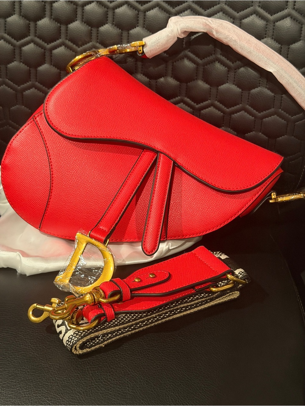 Beautiful Red Saddle Crossbody Bag with Gold Hardware